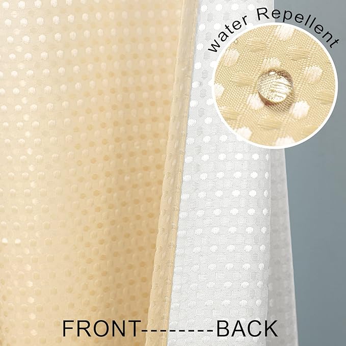 Mrs.Naturall Shower Curtain Gold Accents Bathroom Sets with Hooks Glam Luxury Waffle Fabric Waterproof Autumn Fall Shower Curtains White and Yellow Light Gold