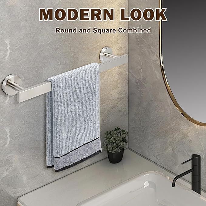 Bath Towel Bar, SUS 304 Stainless Steel Towel Rack Holder Wall Mounted, Modern Shower Rod for Bathroom Kitchen Home Decor, 16 Inch (Brushed Nickel)