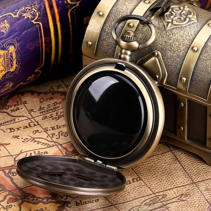 ManChDa Scrying Mirror Black Obsidian Mirror Lucky Dragon & Phoenix Pocket Watch Shell Witchcraft Kit Wiccan Supplies and Tools Witchy Gifts, Bronze Blue