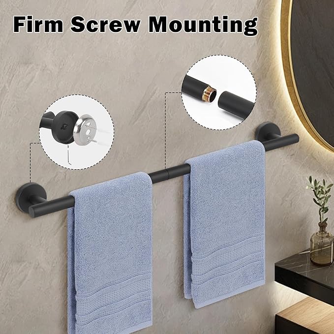 Livabber Bath Towel Bar, 304 Stainless Steel Towel Rack, Heavy Duty Towel Holder Wall Mounted for Bathroom/Kitchen, Usable Hanging Length-20.9 Inch, Total Length-23.7 Inch (Black)
