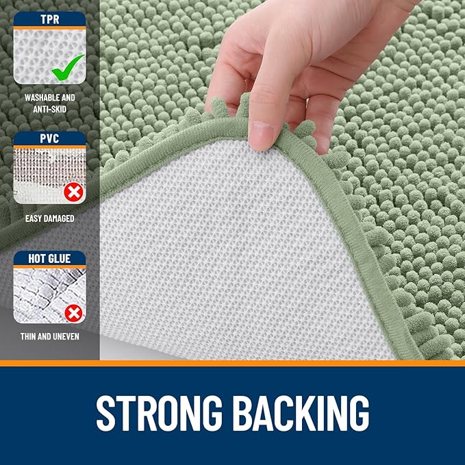 OLANLY Bathroom Rugs 70x46, Extra Soft Absorbent Chenille Bath Rugs, Rubber Backing Quick Dry, Machine Washable Bath Mats for Bathroom Floor, Tub and Shower, Home Decor Accessories, Sage Green