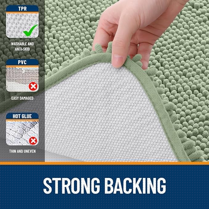 OLANLY Bathroom Rugs 59x24, Extra Soft Absorbent Chenille Bath Rugs, Rubber Backing Quick Dry, Machine Washable Bath Mats for Bathroom Floor, Tub and Shower, Home Decor Accessories, Sage Green