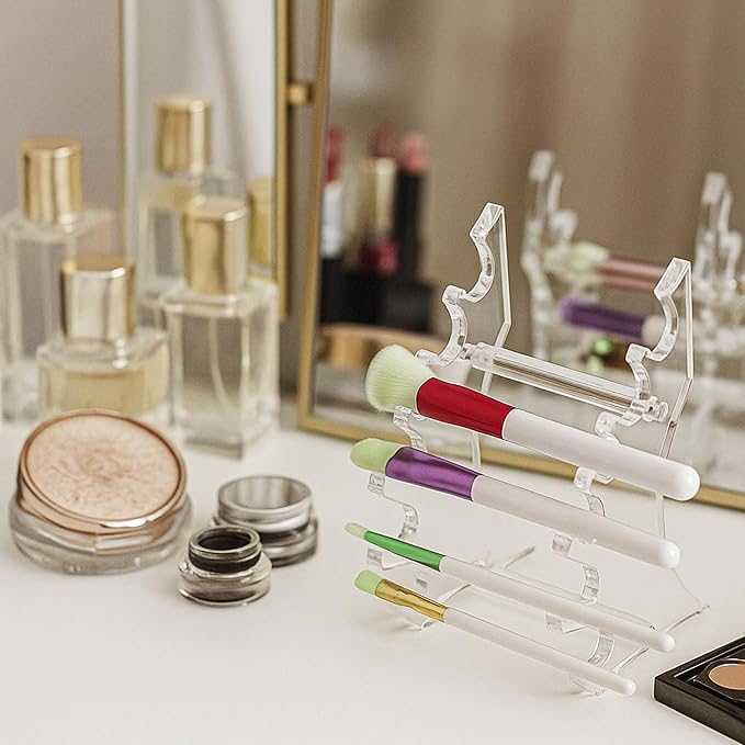AMT Acrylic Pen Holder, CLEAR Makeup Display, Thick and Sturdy, Organizer Holder for Makeup Brush Fountain Pen, E-Cigarette, Vapor Display Case. (7- slots)