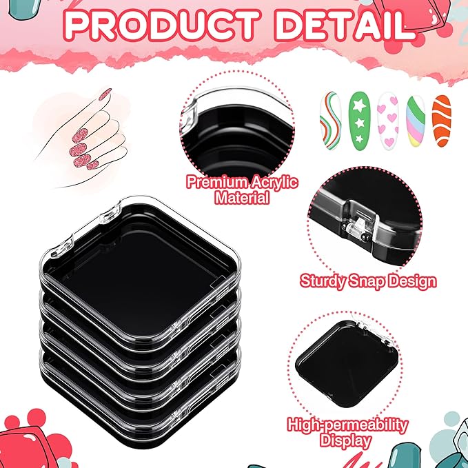 AceOrbit 48 Pcs Press on Nail Boxes with 180 Pcs Adhesive Double Sided Tape Acrylic Press on Nail Packaging Cases Black Transparent Storage Case Organizer for Display Art Salon Supplies