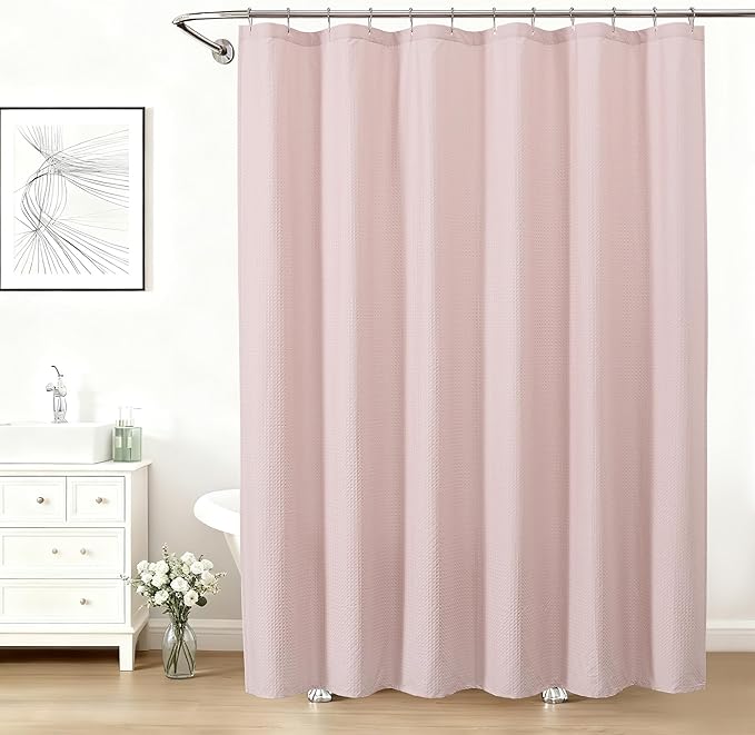 Aiyufeng Pink Shower Curtains for Bathroom，Dot Like Embossed Textured Waterproof Fabric Shower Curtain，Hotel Luxury Quality & Soft Cloth，Machine Washable，72Wx78L
