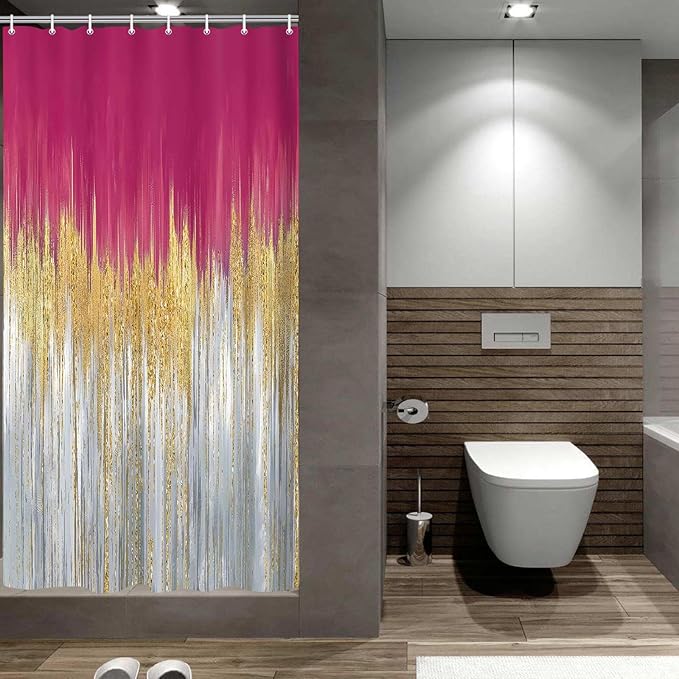 JAWO Pink Abstract Shower Curtain Set - Premium Quality Heavy Duty Pink Modern Farmhouse Vintage Shower Curtain Bohemian Bathroom Decor, Waterproof & Washable Curtains with Hooks