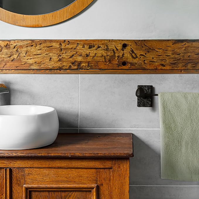 Rustic State Motris Cast Iron Towel Bar with Hammered Effect Texture for Bathroom and Kitchen - Railroad Spike Industrial Design Hand Towel Rail Holder Hanger Rack - Black