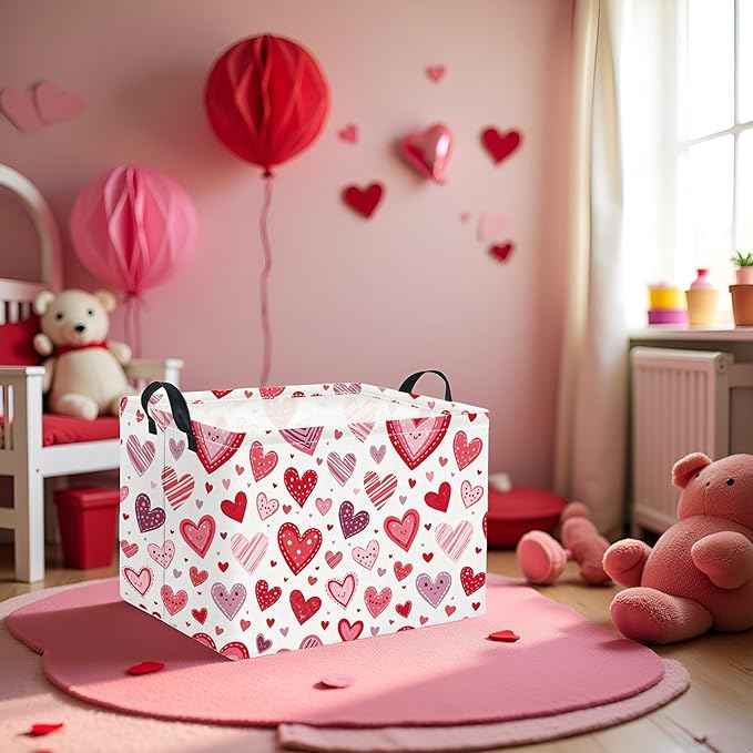Rectangular Valentines Basket for Women Girls Storage Bin Organizer Box Shelf Room Decor(Smile Heart)