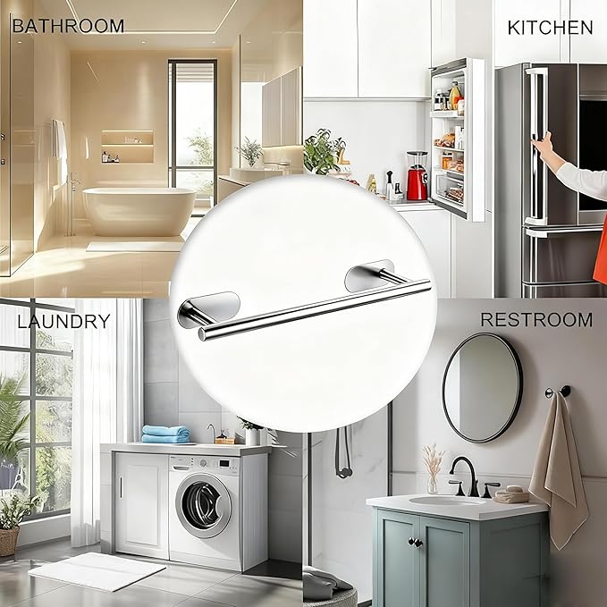 SEIDO Adhesive Towel Bar for Bathroom, 304 Stainless Steel Hand Towel Holder Chrome, 16 Inch Towel Racks for Bathroom, No Drilling Needed, Polished Chrome