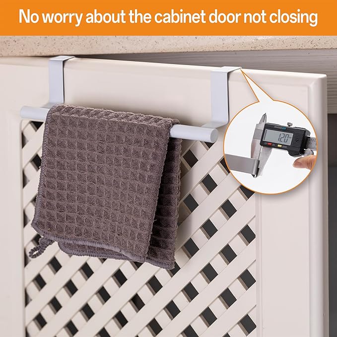 Over Cabinet Towel Bar, Stainless Steel Dish Towel Holder for Cupboard Door, White, 2 Pack