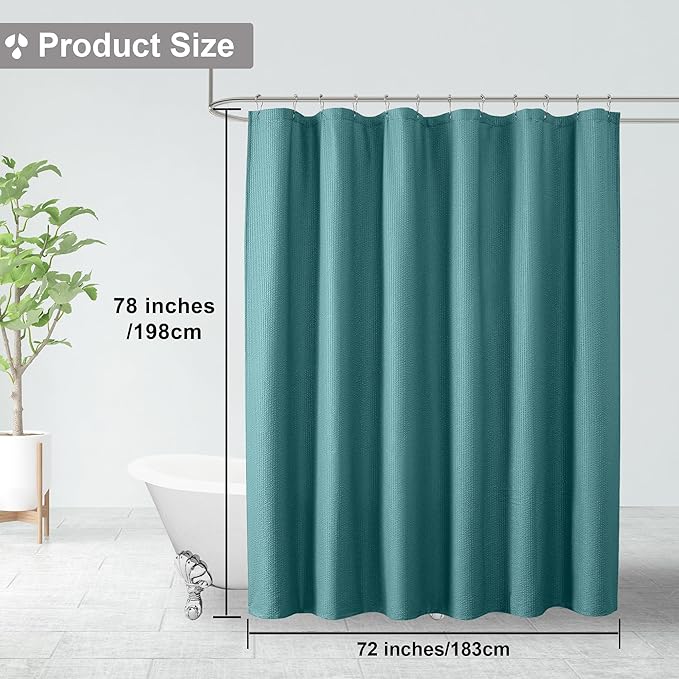 OVZME Turquoise Shower Curtain, Embossed Textured Fabric Bath Curtain for Bathroom - Soft Cloth Hotel Spa Luxury, Water Repellent, Machine Washable Long Shower Cloth Curtain, 72Wx78L Inches