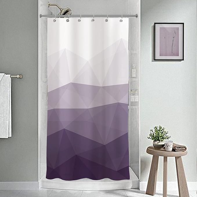Sunlit Designer 36 x 72 Inches Small Stall Shower Curtain, Ombre Purple RV Half Size Narrow Fabric Shower Curtains for Bathroom Decor, Contemporary Geometric Bathroom Curtains, Purple