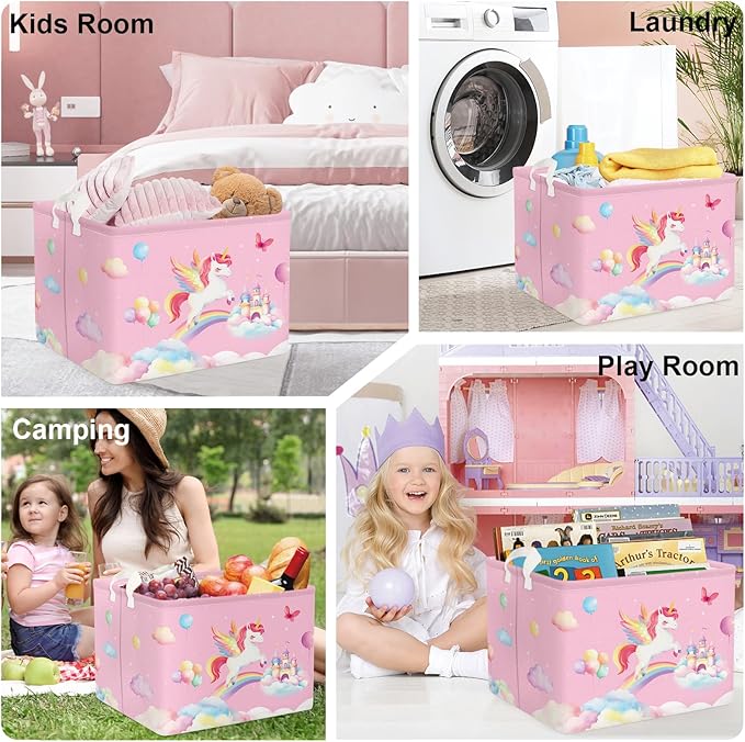 Unicorn Laundry Hamper Large Storage Basket Rainbow Clouds Collapsible Parents Organizer Kids Toy Clothes Bins for Bedroom, Bathroom, Rainbow, 36L