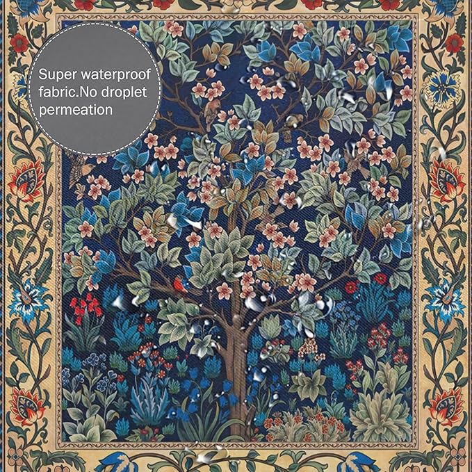 Boho Shower Curtains William Morris Art Retro Design Flower Trees Pattern Printed Shower Curtains 72""×72"" Inch, Style