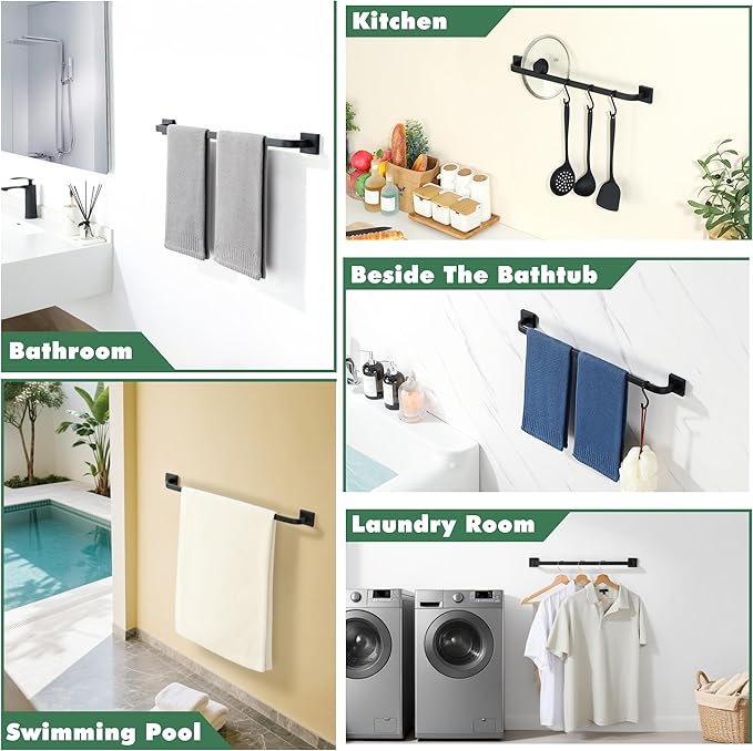 Alise Towel Bar for Bathroom,24'' Towel Holder Black Towel Racks for Bathroom Wall Mount,SUS304 Stainless Steel Towel Rail Towel Hanger for Wall,Matte Black