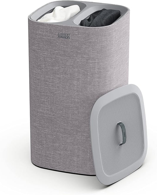 Joseph Joseph Tota 60 liter/15.8 gallon Laundry Hamper Separation Basket with lid, 2 Removable Washing Bags with Handles- Gray