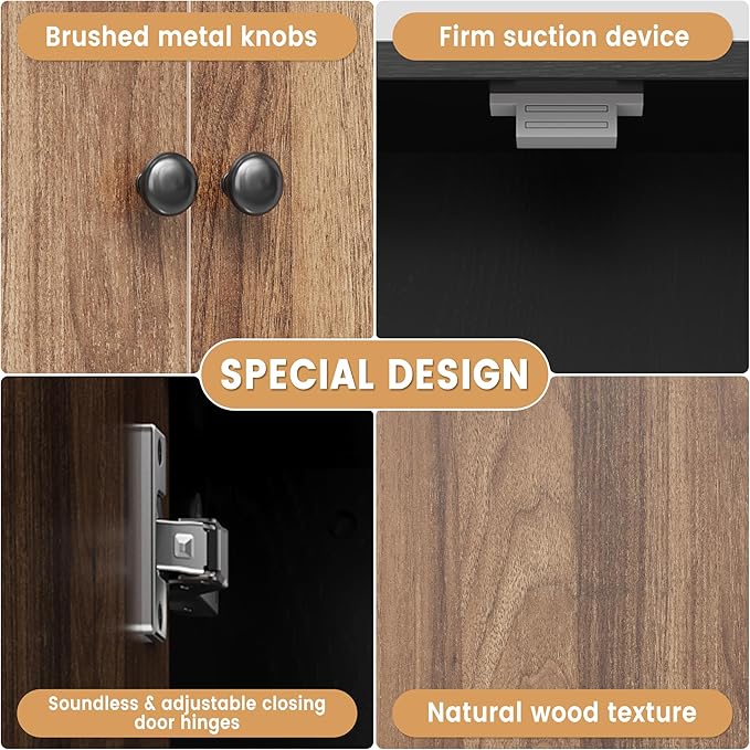 Bathroom Wall Cabinets, Medicine Cabinet with Open Partition and Towel Bar for Bathroom, Living Room, Kitchen, Black & Walnut