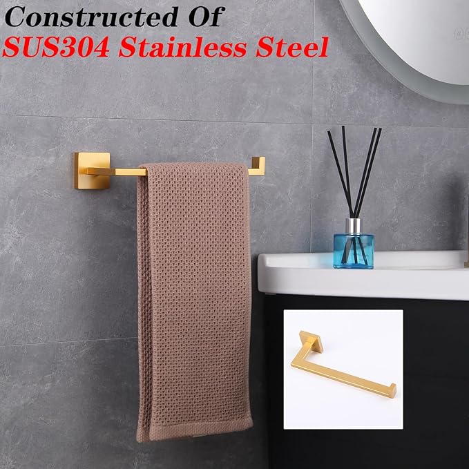 GERZWY Gold Stainless Steel Hand Towel Holder Modern Bathroom Towel Ring Wall Mounted IG1806-BE