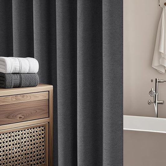 Rustic Country Fabric Shower Curtain Extra Long 72 x 84 Inch, Heavyweight Faux Linen Shower Curtain Charcoal Grey Water-Resistant, Dark Gray Shabby Chic Hotel Bathroom Curtain Washable