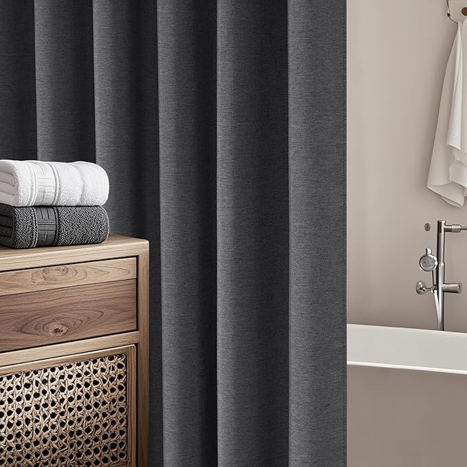Rustic Country Linen Look Shower Curtain Charcoal Grey Extra Long 72 x 78 Inch, Heavyweight Faux Linen Fabric Shower Curtain Water-Resistant, Dark Gray Hotel Bathroom Curtain Washable