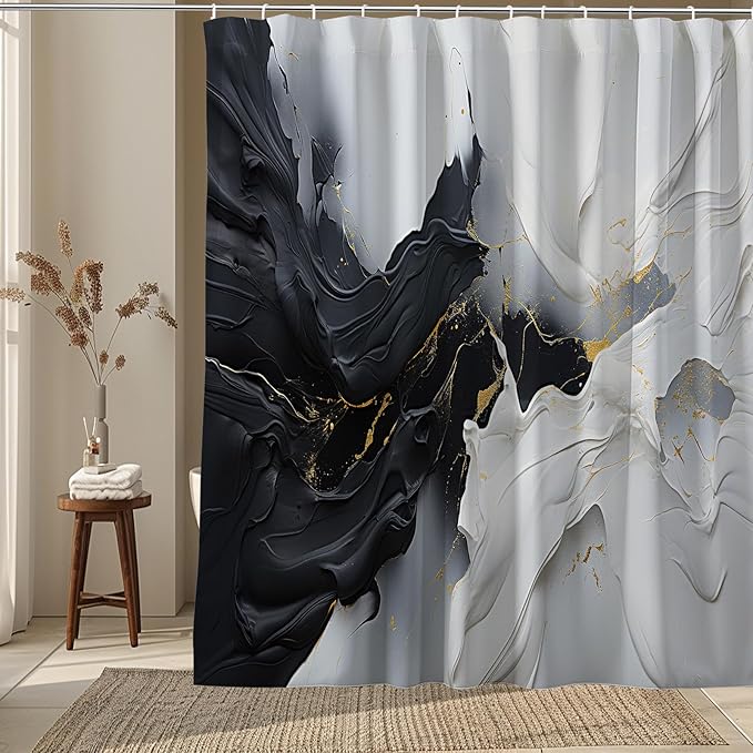 Black White Shower Curtain Abstract Oil Painting,Modern Minimalist Simple Cool Neutral Fabric Shower Curtains for Bathroom Decor 72x72 Inch