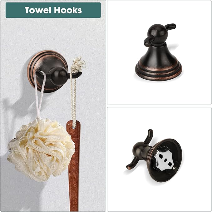 Antique 4 Piece Bathroom Hardware Accessories Set Oil Rubbed Bronze,Towel Bar Set 24 Inch,Toilet Paper Holder,Towel Holder,Towel Rack Set,Brushed Bronze Bathroom Accessories Kit