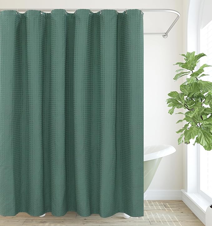 PurpleEssenecs Shower Curtain - Waffle Textured Heavy Duty Thick Fabric for Bathroom, Luxury Weighted Cloth Bath Curtain - Spring Easter Summer - 36" W x 72" L - Pack of 1 - Sage Green