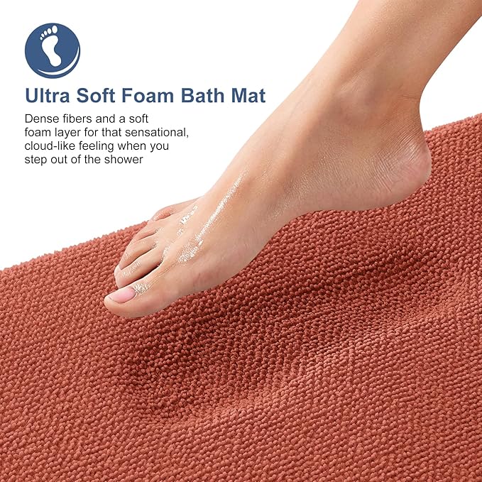 OLANLY Thick Memory Foam Bath Mat Rug 36x24, Extra Soft Absorbent Bathroom Rug, Quick Dry Bath Mats, Non-Slip, Machine Washable Carpet, Tub and Shower, Home Decor Accessories, Rustic Terracotta