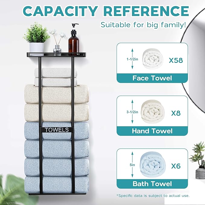 Onader Towel Racks for Bathroom Wall Mounted, 30 Inch Bath Storage Towel Holder with Metal Shelf, Black