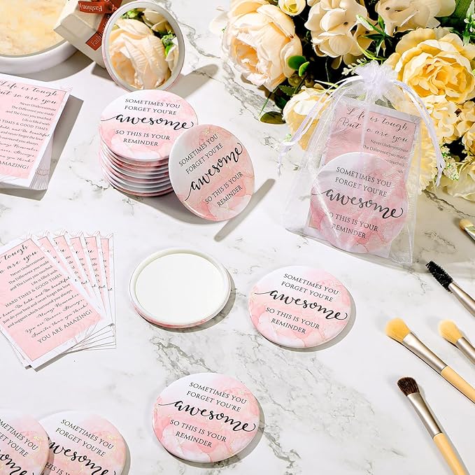 50 Set Mother's Day Inspirational Compact Mirror Religious Bulk Gift for Women Christian Mini Makeup Pocket Mirror Administrative Professional Gift with Card for Volunteer Employee Teacher (Pink)