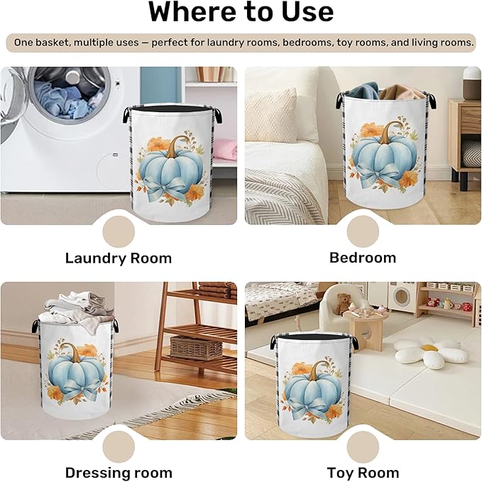 Autumnal Pumpkin Foldable Laundry Hamper - Waterproof Fabric Storage Basket with Handles, Clothes Hampers for Laundry,Bedroom,Dorm