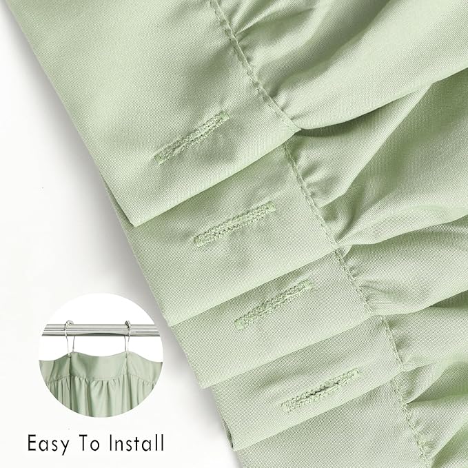 Sage Ruffle Shower Curtain, Vintage Handcrafted Bow Tie Bath Curtain for Master Bathroom, Ruched Microfiber Bathroom Curtain with 12 Buttonholes, 72" W x 72" H (LQ-10)