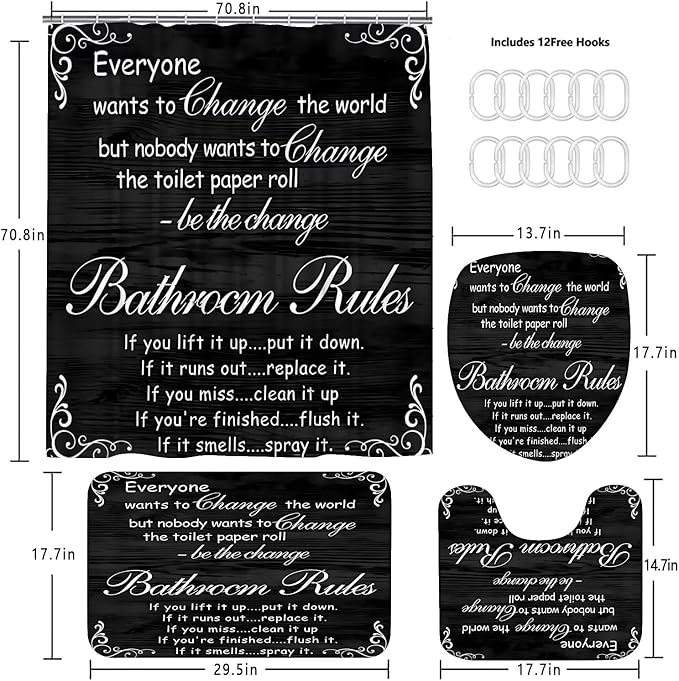 AZHM Black Spellbook Shower Curtain Set Home Bathroom Set with Shower Curtain and Rugs and Accessories Bathroom Decor
