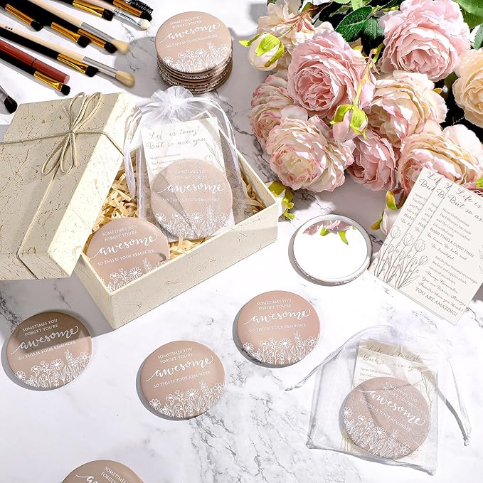 50 Set Mother's Day Inspirational Compact Mirror Religious Bulk Gift for Women Christian Mini Makeup Pocket Mirror Administrative Professional Gift with Card for Volunteer Employee Teacher (Boho)