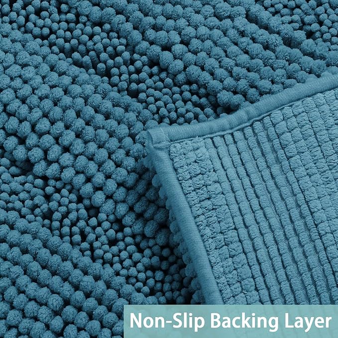 Turquoize Bathroom Rug Non Slip Chenille Bath Mat for Bathroom Thick Plush Rugs for Shower Shaggy Mat Machine Washable Bath Rug Perfect for Bath Room Tub Mat, Size 47" X 17", Turquoise Blue