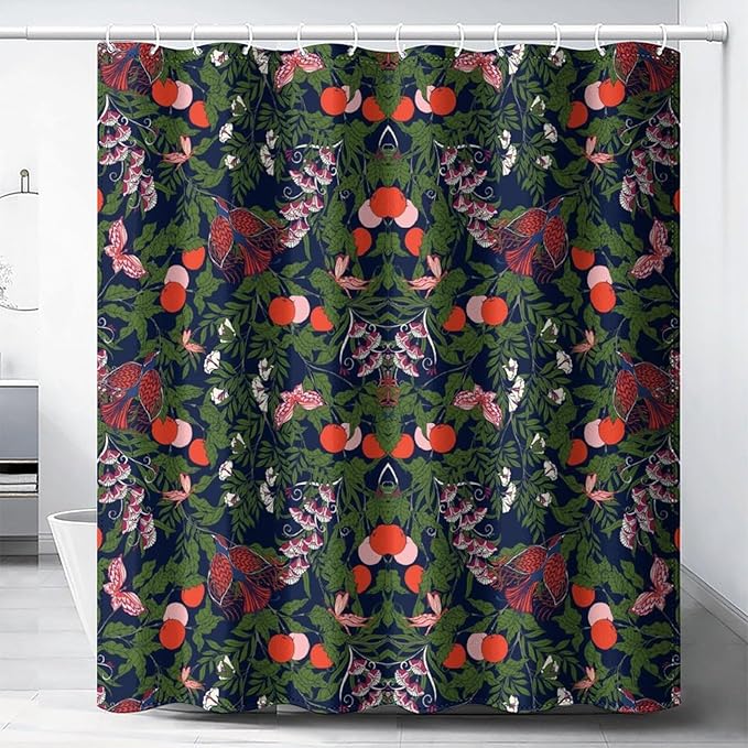 Bohemia William Morris Art Shower Curtain, Flowers Birds and Berries Retro Shower Curtain Sets for Bathroom Fabric Bath Curtain Washable 12 Hooks 72x78 Inches(183x200cm)