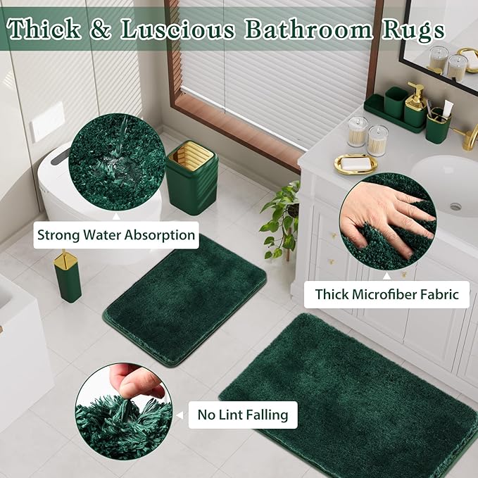 XLHOMO Bathroom Set - Dark Green Bathroom Sets with Shower Curtain and Rugs, 24PCS Shower Curtain Set with Hooks, Soap Dispenser, Soap Dish, Toilet Brush Holder and Trash Can for Housewarming