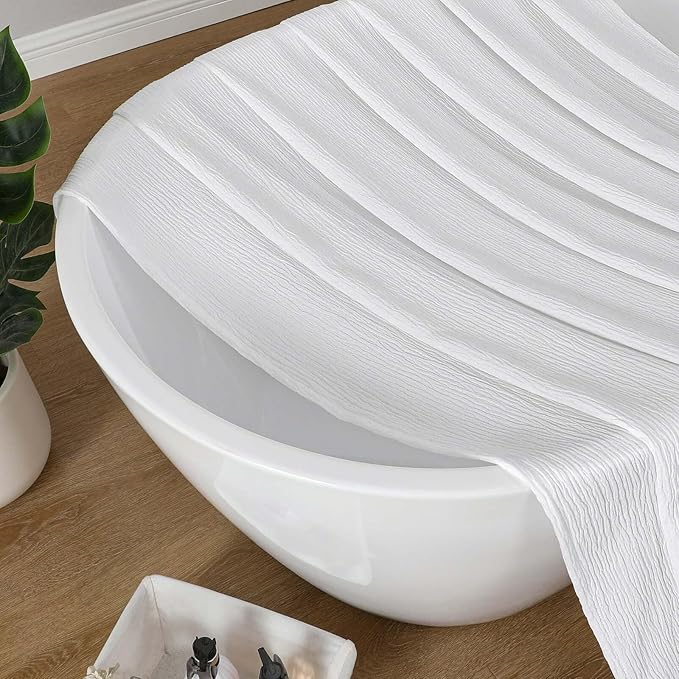 Aiyufeng Fabric White Extra Long Shower Curtain for Bathroom, 3D Textured Shower Curtain 96 Inch Long Soft Cloth & Hotel Spa Quality, Large Hotel Bathroom Curtain Boho Style, 72x96 Inches