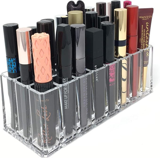 BY ALEGORY Acrylic Eye Mascara Organizer Makeup Storage Organization Refillablle Container Beauty Display Case 24 Space to Organize Tall Eye Lash Mascara