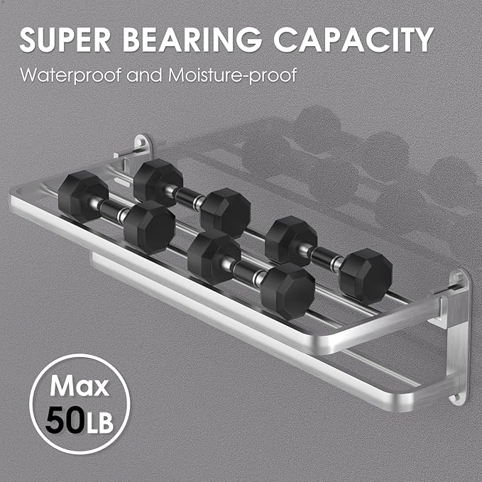 BOZWELL Bathroom Lavatory Towel Rack with Two Towel Bars,Brushed Satin Nickel 24-Inch Towel Shelf with Towel Bar,Towel Holder 1011-BSN-60 (Brushed Satin Nickel Finish)