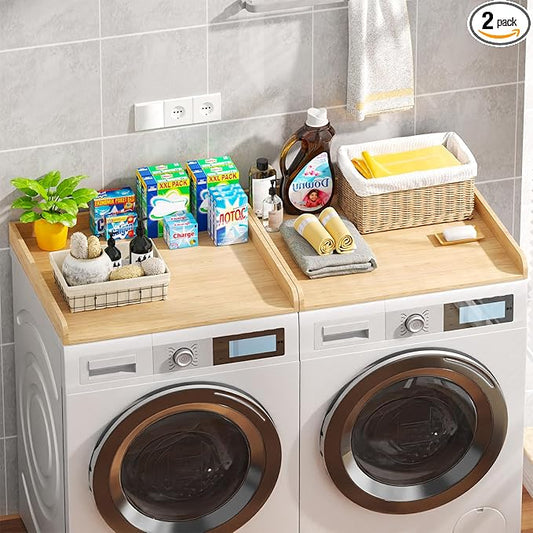 Washer Dryer Countertop Set of 2, 54.34" L x 27.56" W x 2.76" H Laundry Topper for Washer and Dryer, Wood Laundry Countertop with Anti-Slip Pads & Edge Rails for Laundry Room Organization (Light Wood)