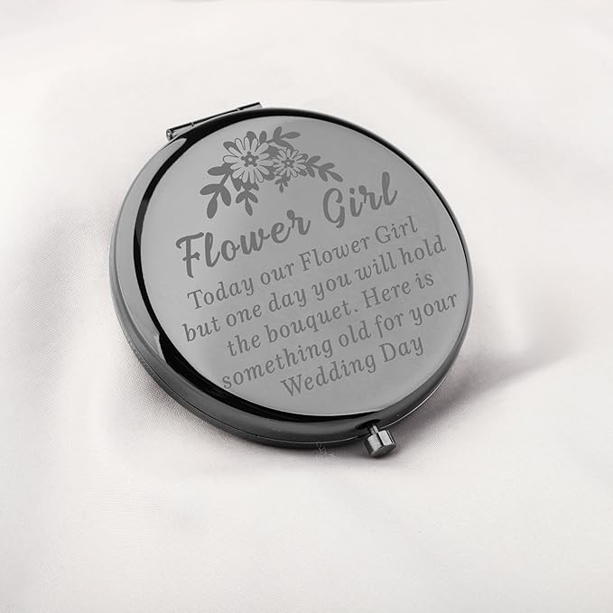 WUSUANED Flowers Girl Makeup Mirror Proposal Gifts Wedding Party Gifts Bridesmaid Mirror Mother of The Bride Gift (Flowers Girl Mirror Black)