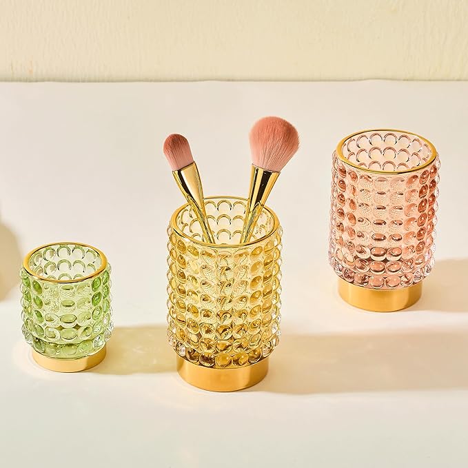 Makeup Brush Holder Organizer,Toothbrush Holders,Desk Pen Pencil Holder,Multifunctional Vintage Glass Brush Cup(A38-5-US/Green/S)