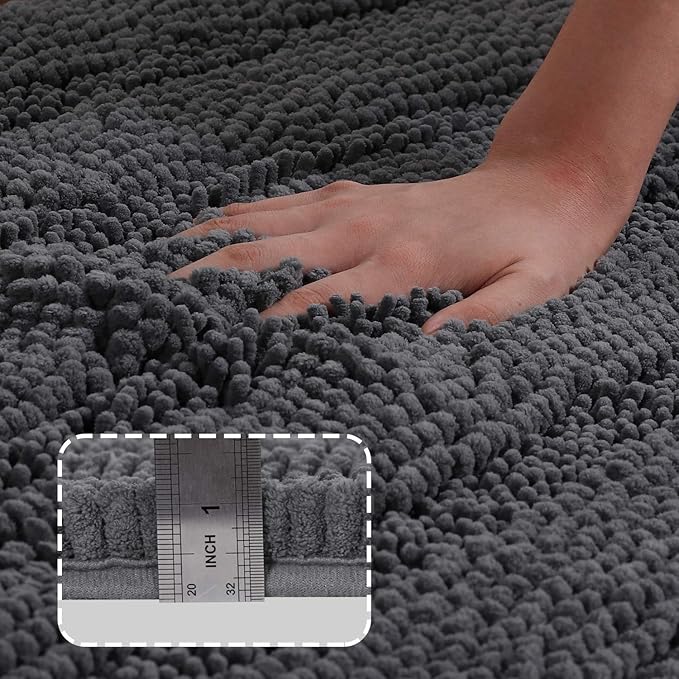 Turquoize Bathroom Rugs and Mats 1-Piece Bath Mat Set Non Slip Bath Mats for Tub Extra Soft and Absorbent Gray Shaggy Rugs for Bedroom Machine Washable Bath Mats, 20"x 32", Gray