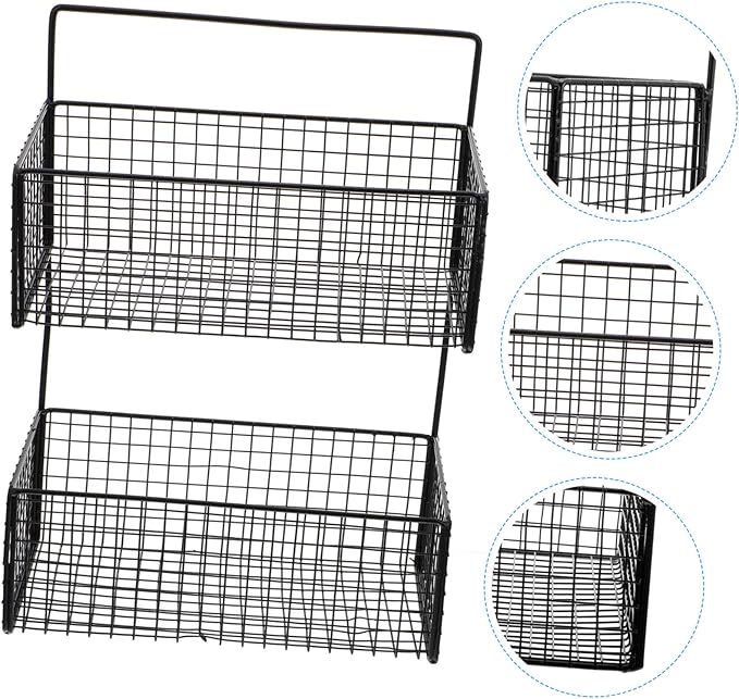 SOLUSTRE Hole- Storage Rack Iron Bathroom Shelf Wall-Mounted Dual Layer Holder Toiletries Storage