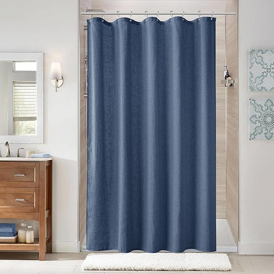 Naturoom Vintage Blue 60 Inch Shower Curtain - Stall Narrow Half Linen Ultra Thick Fabric Shower Curtain Set with Hooks, Boho Farmhouse Rustic RV Camper Bath Curtains for Bathroom, 60x72