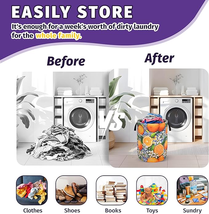 Tangerine Laundry Basket Mexican Tiles Foldable Oxford Cloth With Handle Portable Colorful Storage Basket Organizer Suitable For Laundry Room/Living Room/Children'S Room (18.9 X 16.5 Inch)