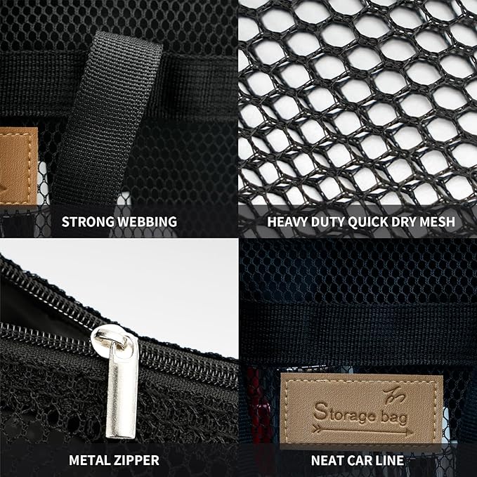 TOPASION Mesh Shower Caddy Bag Portable Hanging Toiletry and Bath Organizer with Zipper for Travel, Gym, Camping, College Dorms, Beach