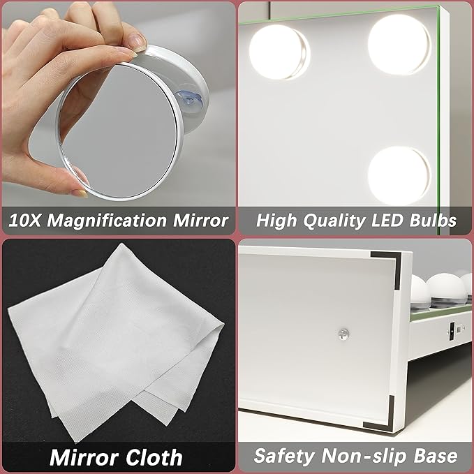 ROLOVE 32"x24" Hollywood Vanity Mirror with Lights, 18 Dimmable LED Bulbs, 3 Color Modes, 10X Magnification, USB Charging Port, Tabletop or Wall-Mounted