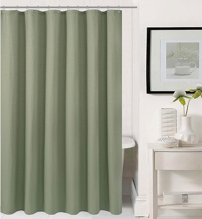 Barossa Design Stall Shower Curtain Fabric 36 x 72 inch, Waffle Weave, Spa, Hotel Luxury Spa, 230gsm Heavy Duty, Water Repellent, Sage Green Pique Pattern Decorative Bathroom Curtain, 36x72